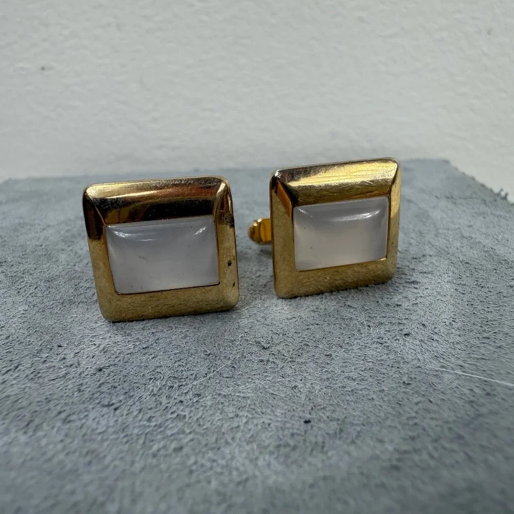Vintage Anson MOP Square Cuff Links Gold Tone Mother of Pearl